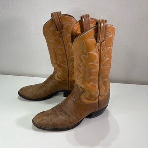 Vtg. Tony Lama 4105 Cowboy Western Leather Boots Two Tone Men 9.5 Tan Festival